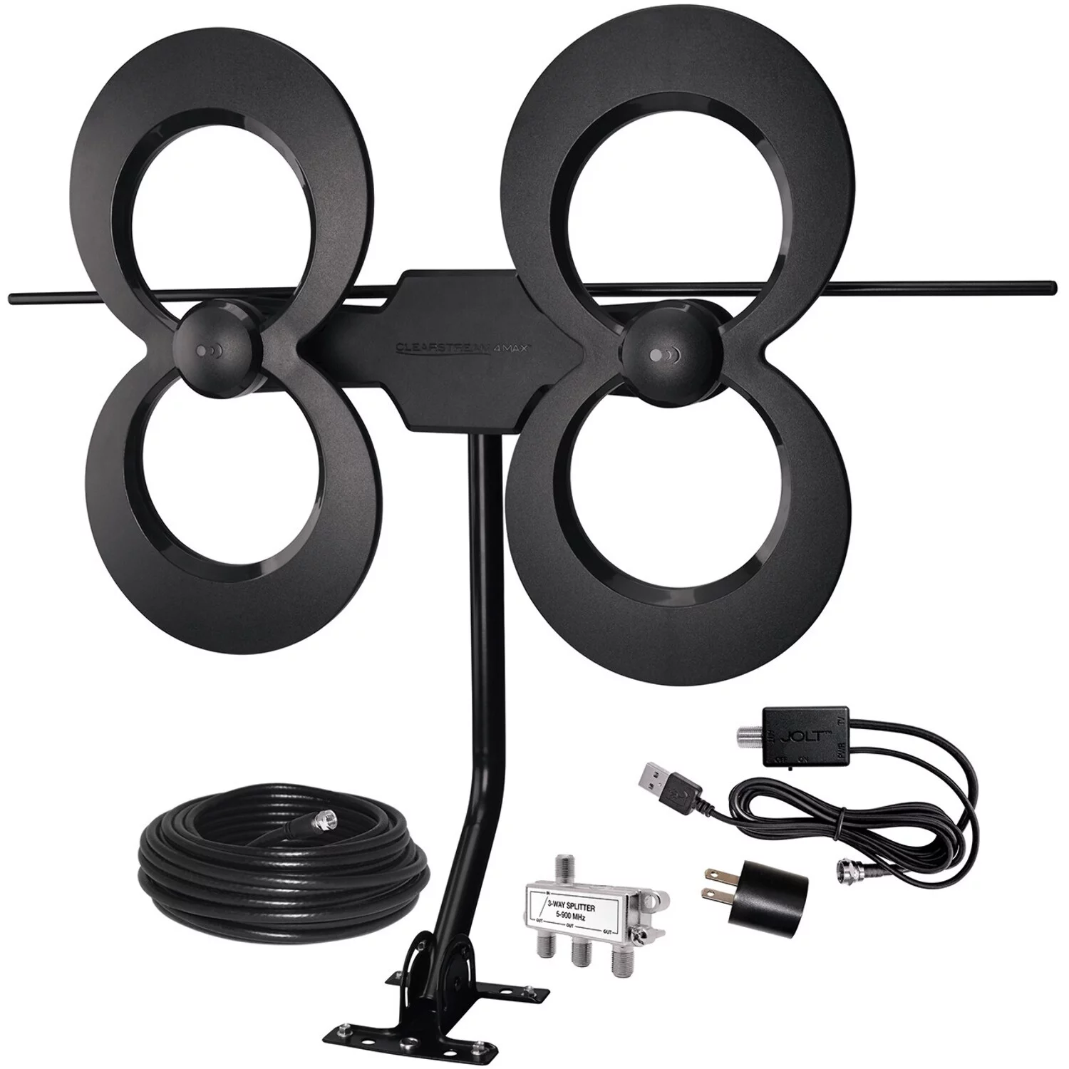 Antennas Direct ClearStream 4MAX COMPLETE Outdoor TV Antenna, Amplifier, Mast, 30' Cable, Splitter - Curated Treasures Market