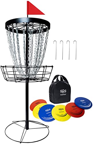 Disc Golf Basket with Discs | Portable Disc Golf Target with Heavy Duty 24-Chains Disc Golf Course Basket