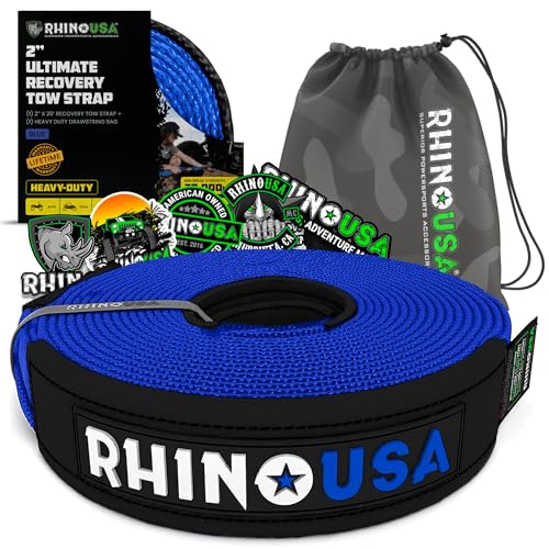Rhino USA Recovery Tow Strap (3" x 20') - 31,518lb Break Strength - Emergency Recovery Strap Tow Rope for Truck, UTV, ATV & More