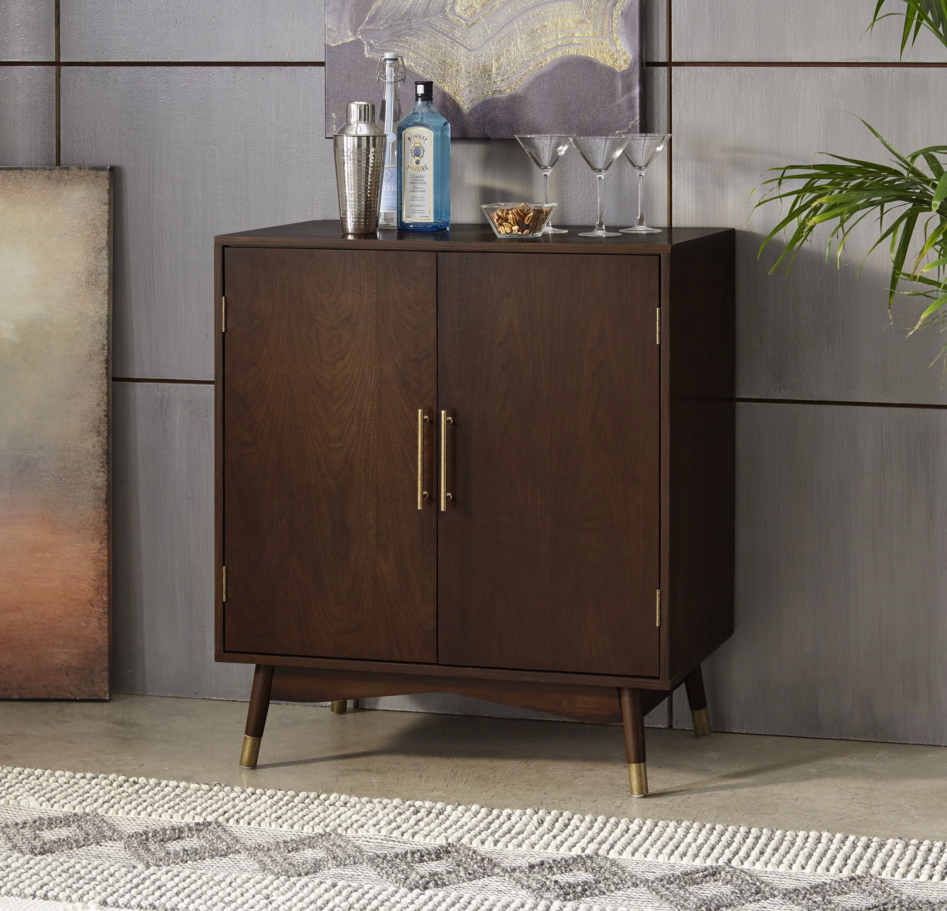 TMS Killian Mid-Century Modern Bar Cabinet, Walnut