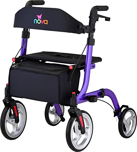 NOVA Medical Products Express Rollator Walker, Large 10” & 8” Wheels, Compact Foldable & Free Standing, Easy to Fold, Lift & Carry