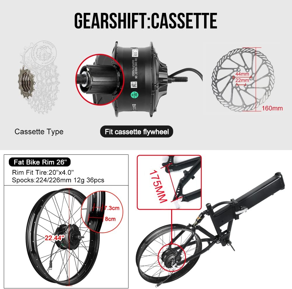 BAFANG 48V 1000W Rear Hub Motor Ebike Conversion Kit for 26 Fat Tire Bikes Cassette Rear Wheel Brushless Hub Motor Drive Electric Bicycle Conversion