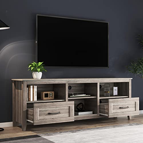 70" Farmhouse Style TV Stand with 2 Drawers and 4 Large Storage Compartments Wood Media Console Table Storage Cabinet for Bedroom