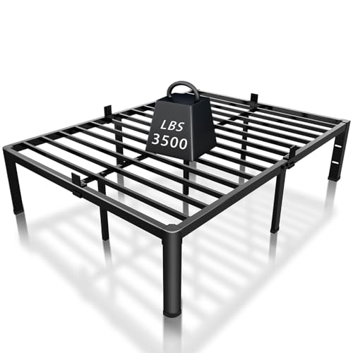 ROIL 12 inch California King Size Bed Frame Metal Platform No Box Spring Needed with Headboard Hole Round Corner Legs Mattress Retainers 3500LBS