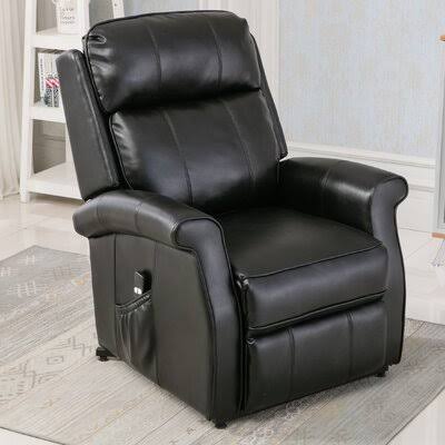Nojus 34.5x22 Wide Power Lift Assist Recliner Latitude Run Leather Type: Black Faux Leather
