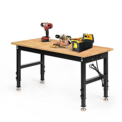 48" Heavy Duty Adjustable Workbench with Large Pegboard, Adjustable Work Table with Power Outlets & Lockable Wheels
