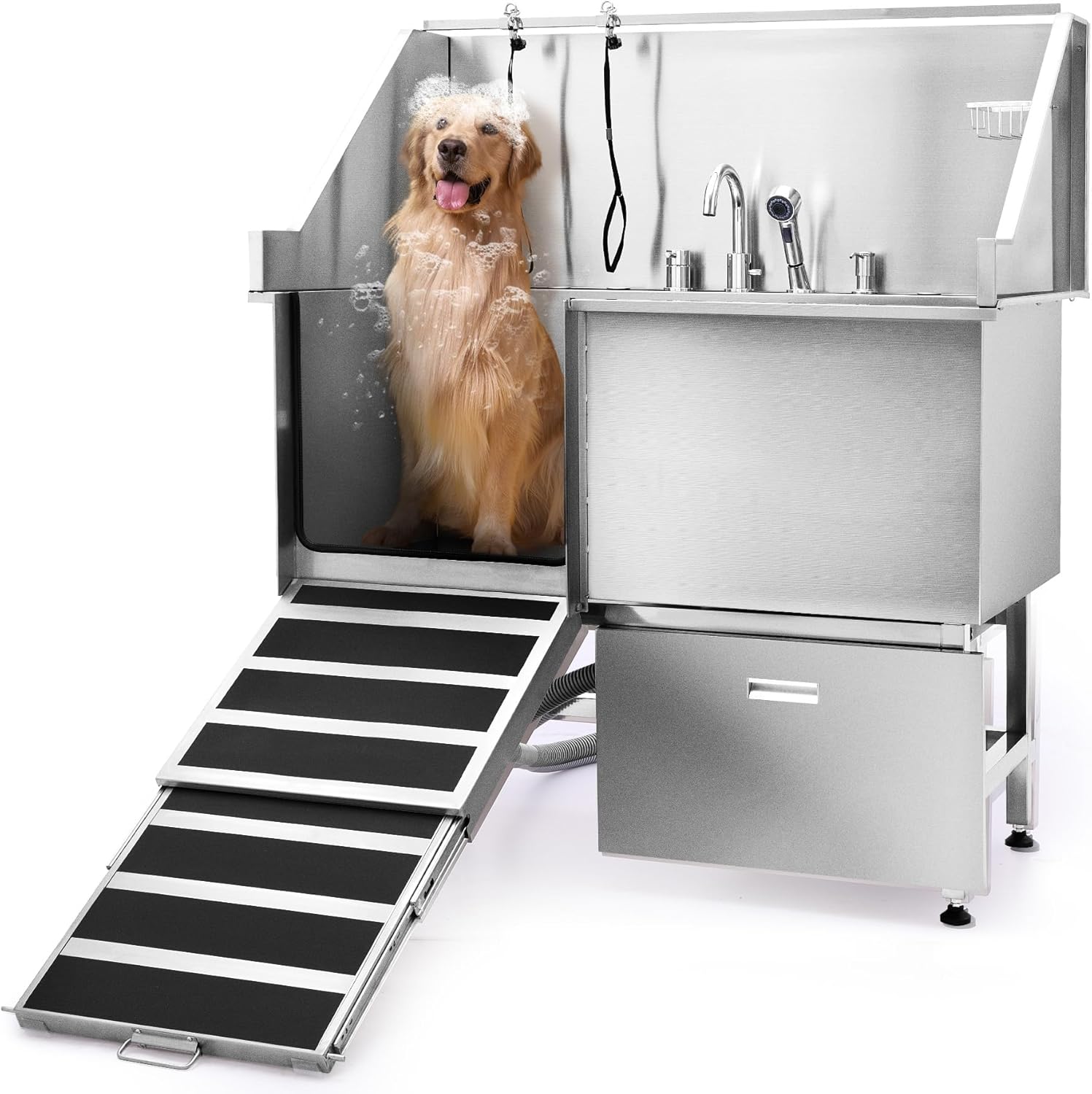 CO-Z Professional Dog Bathing Station, 50 in. Dog Grooming Tub with Nonskid Retractable Ramp for Large Dogs