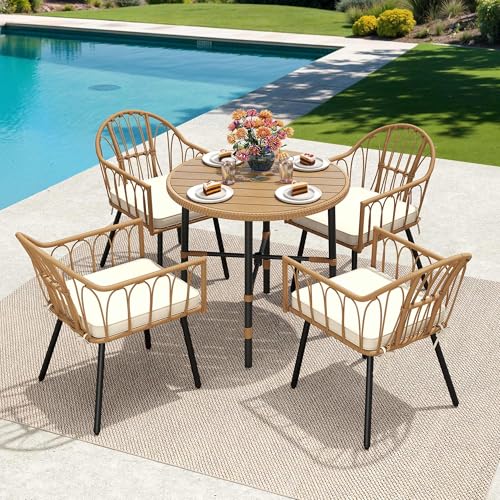 YITAHOME 5 Pieces Outdoor Patio Dining Table Chair Set,Wicker Patio Dining Set,Outdoor Rattan Dining Table Set for Patio, Backyard, Balcony