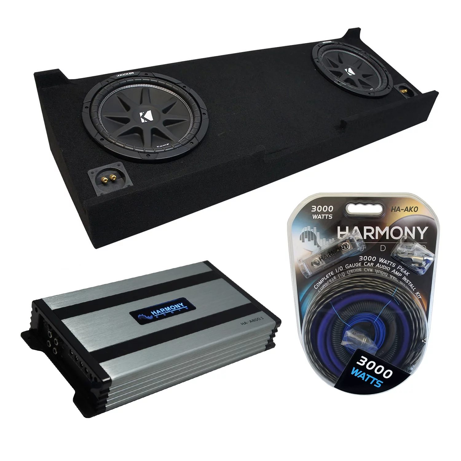 07-13 GMC Sierra Crew Cab Truck Kicker Comp C10 Dual 10" Sub Box & HA-A800.1 - Curated Treasures Market