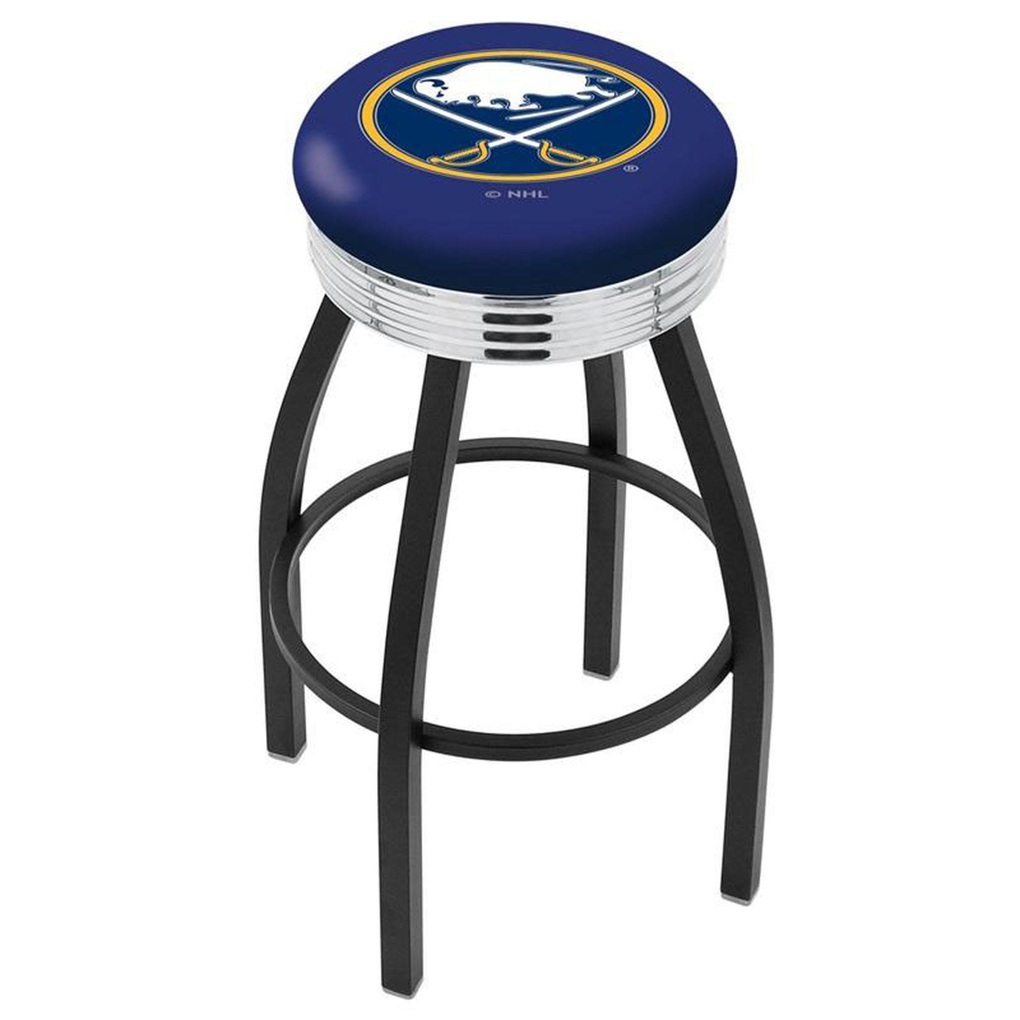 Holland Bar Stool 30x22 L8B3C - Black Wrinkle Buffalo Sabres Swivel Bar Stool with Chrome