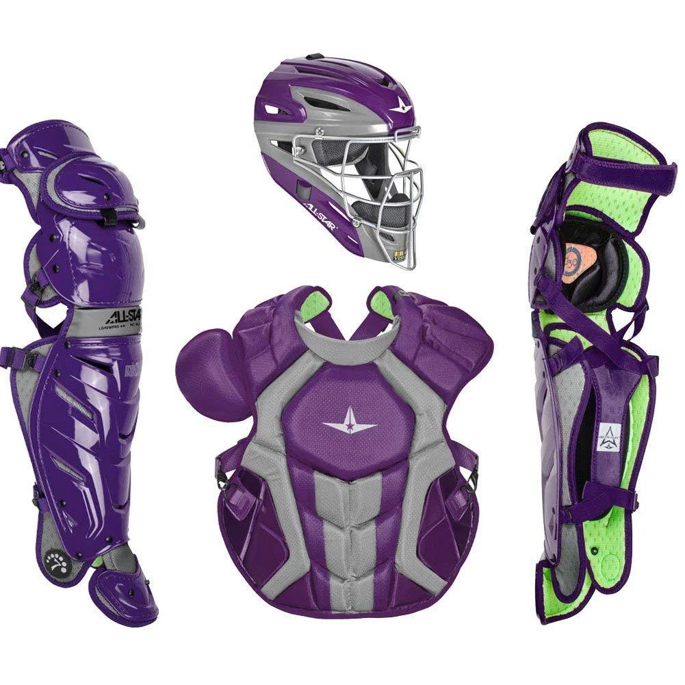 All-Star System7 Axis NOCSAE Adult Baseball Catcher&s Package - Purple