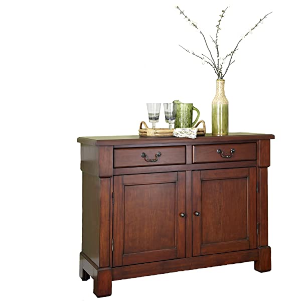 Homestyles Aspen Buffet with Storage and Felt Lined Drawers, 48 Inches Wide by 36 Inches High, Rustic Cherry