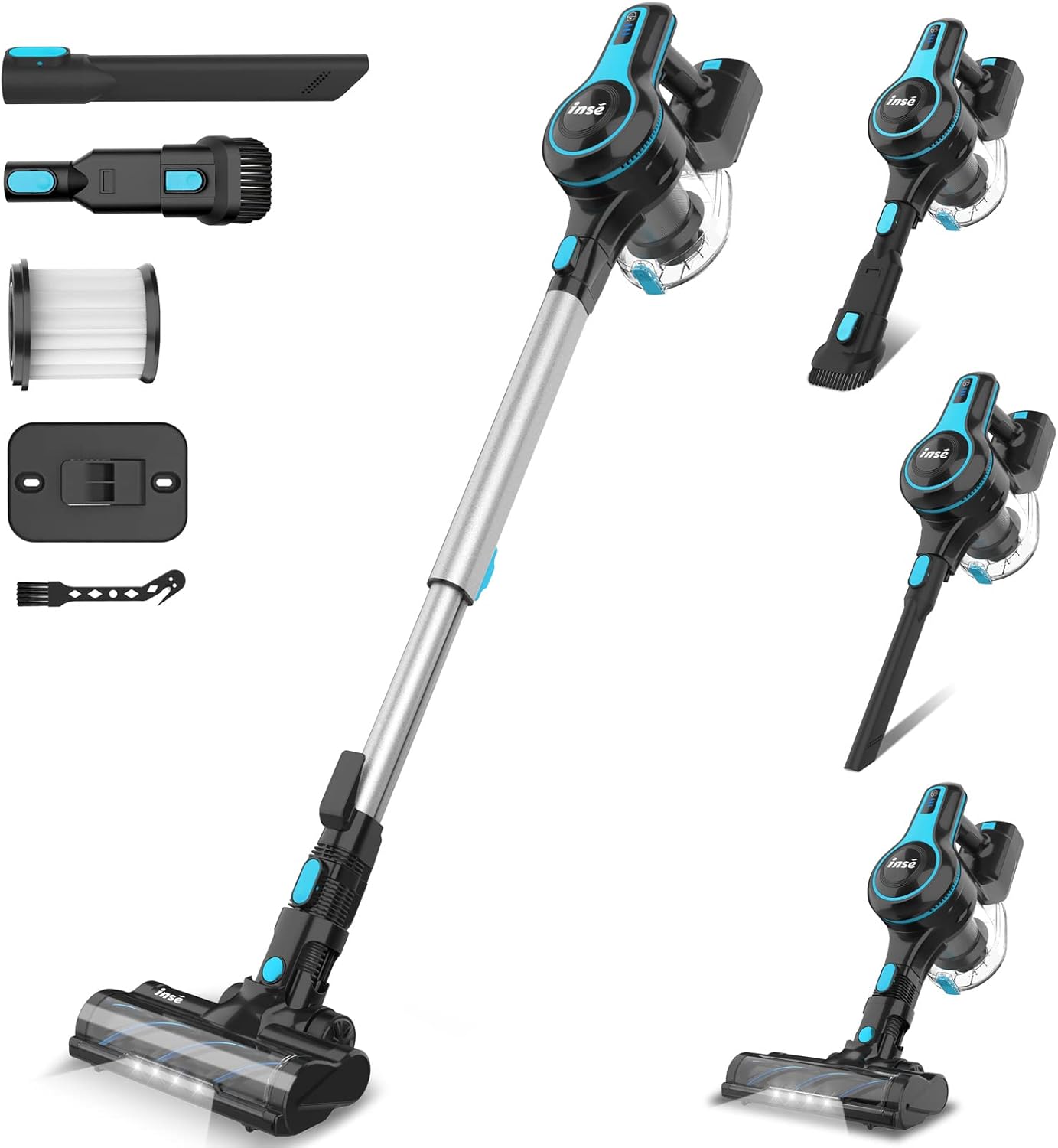 INSE Cordless Vacuum Cleaner, 6-in-1 Rechargeable Stick Vacuum with 2200 m-A-h Battery, Powerful Lightweight Vacuum Cleaner, Up to 45 Mins Runtime