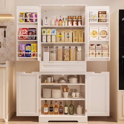 Gizoon 71" Tall Kitchen Pantry Storage Cabinet with Doors and Shelves Large Freestanding Pantry Storage Cabinet with Drawer Wooden Sideboard Buffet