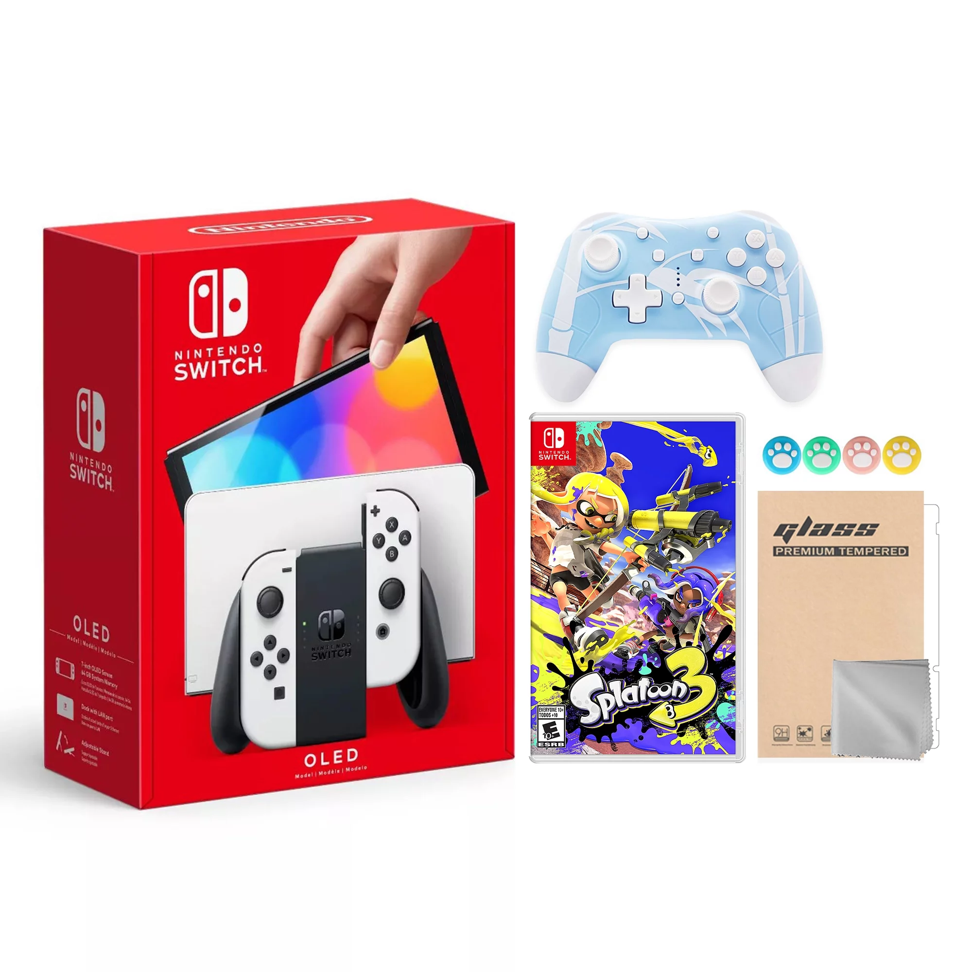 2022 New Nintendo Switch OLED Model White Joy Con 64GB Console with Splatoon 3 Game, Improved HD Screen & LAN-Port Dock