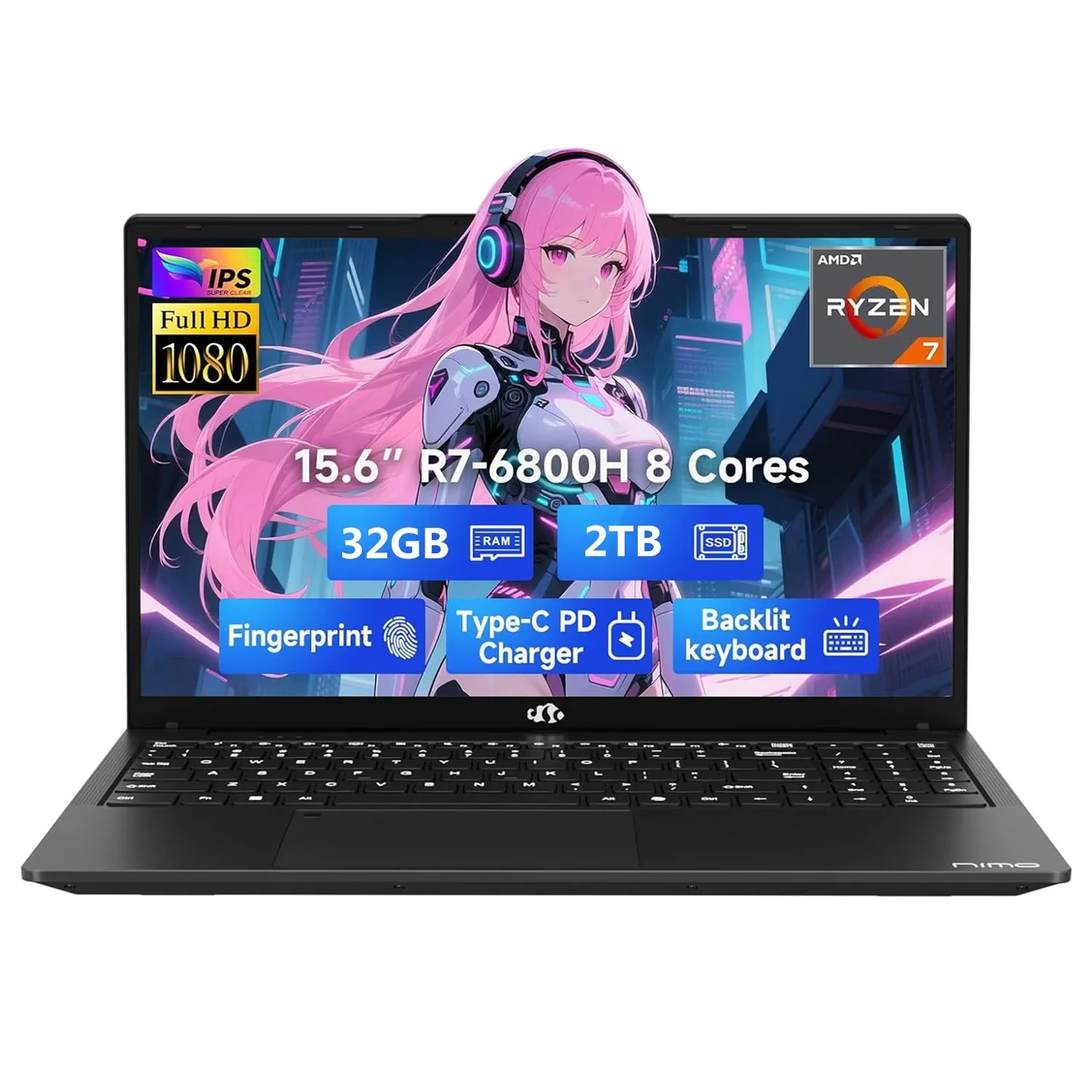 15.6" IPS FHD Gaming Laptop, 8 Cores AMD Ryzen 7 6800H (Beat i7-12700H