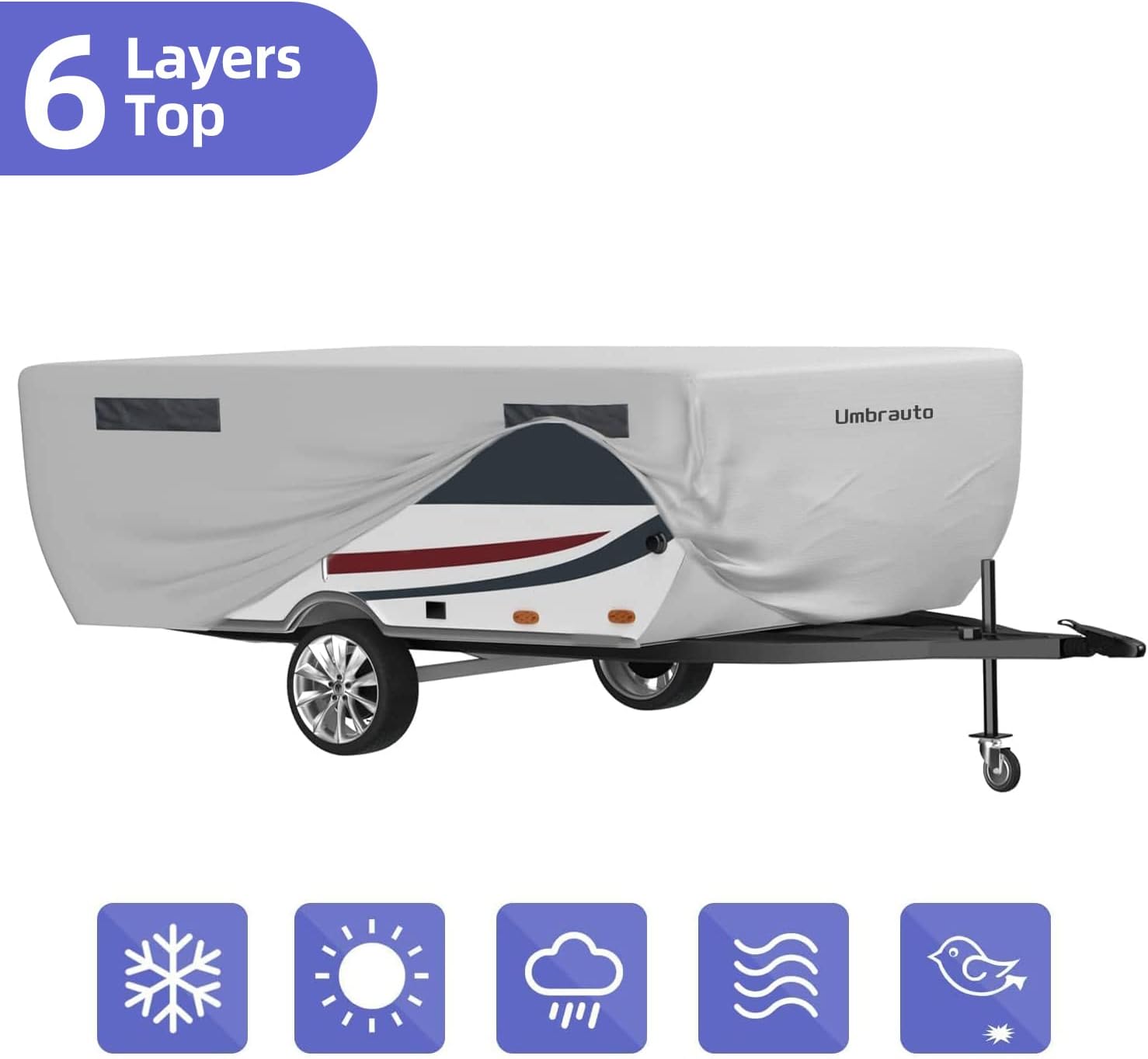 Tent Trailer Cover Umbrauto 2022 Upgraded 6 Layers Top Pop Up Camper Covers Waterproof Extra Thick Polypropylene Breathable Ripstop Anti-UV Pop Up