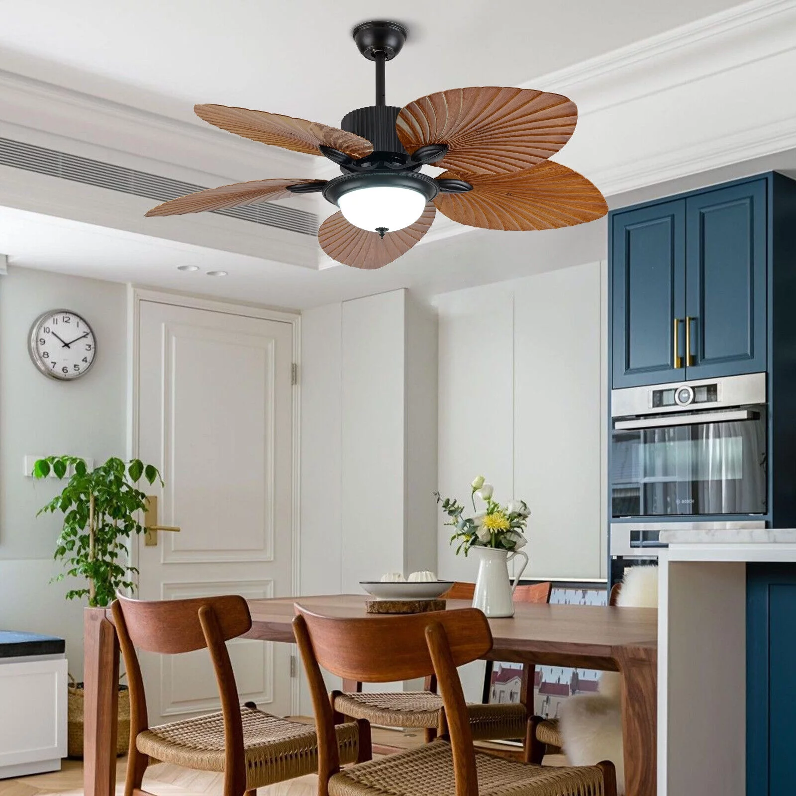 Miumaeov 52inch Tropical Palm Ceiling Fan with Light and Remote 5 Acrylic Palm Leaf Blades Tropical Ceiling Fan for Living Room Kitchen Bedroom