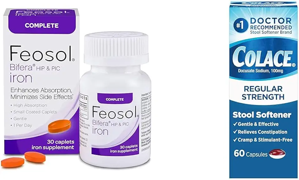 Feosol Complete Iron Supplement 30 Count and Colace Stool Softener 60 Count Bundle - Kansas Nuitrition - HNZSDS