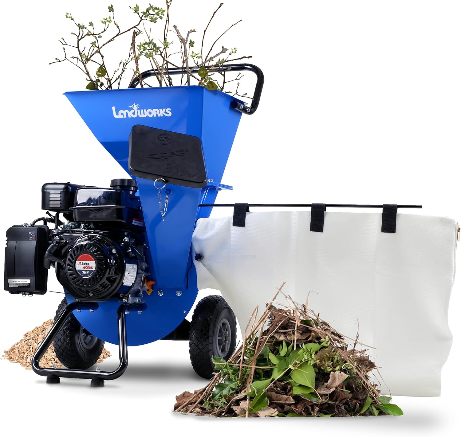 Landworks Wood Chipper Shredder Mulcher Super Heavy Duty 7HP 3 in 1 Multi-Function 3 Inch Max Capacity