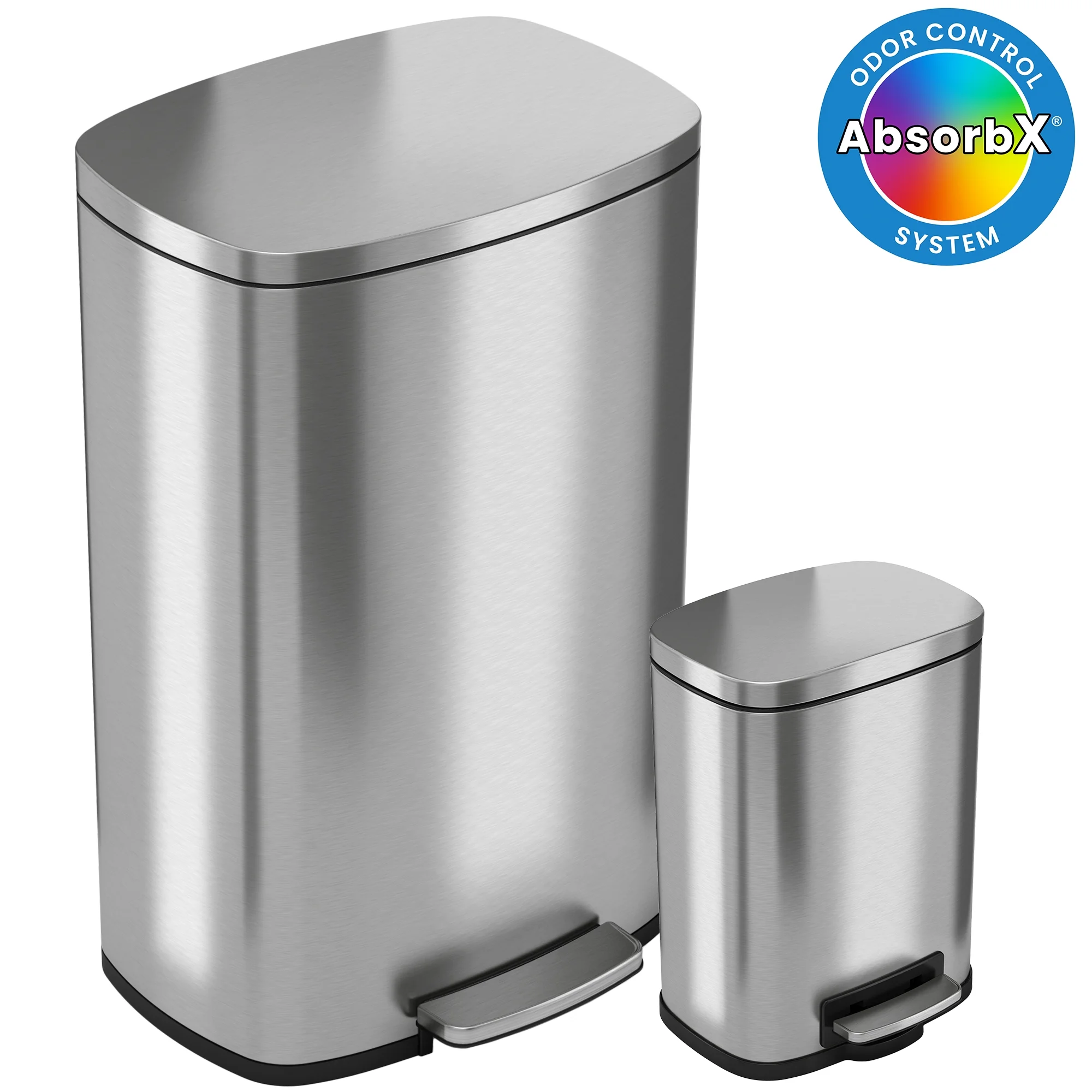 iTouchless SoftStep Combo Pack 13.2 Gallon and 1.32 Gallon Stainless Steel Step Trash Can