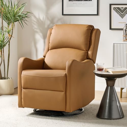 HULALA HOME Swivel Rocker Recliner Chairs Set of 2, Comfy Faux Leather Manual Recliners with Padded Seat Backrest