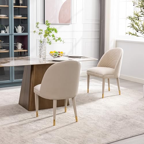 Upholstered Dining Room Chairs Set of 2, Modern Velvet Accent Chairs with Solid Wood Legs