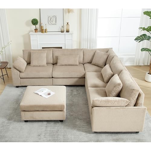 110.6"*110.6" Oversized Corner Modular Sectional Sofa Set, Modern L-Shaped Couch with Movable Ottoman and 7 Pillows
