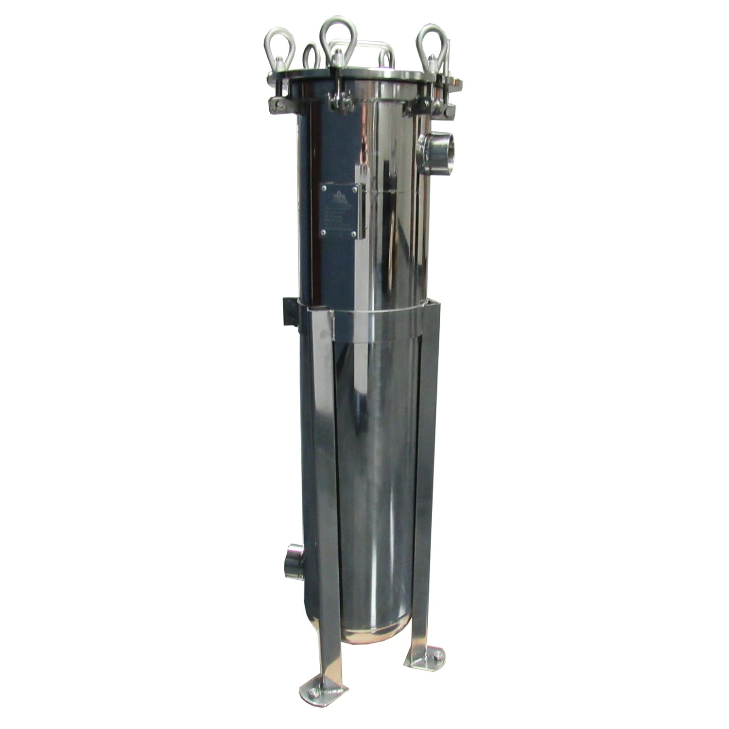 PRM 304 Stainless Steel Bag Filter Housing, 2 Size, 2 Inch NPT Inlet/Outlet, 150 PSI Max, Bolt Plate Top