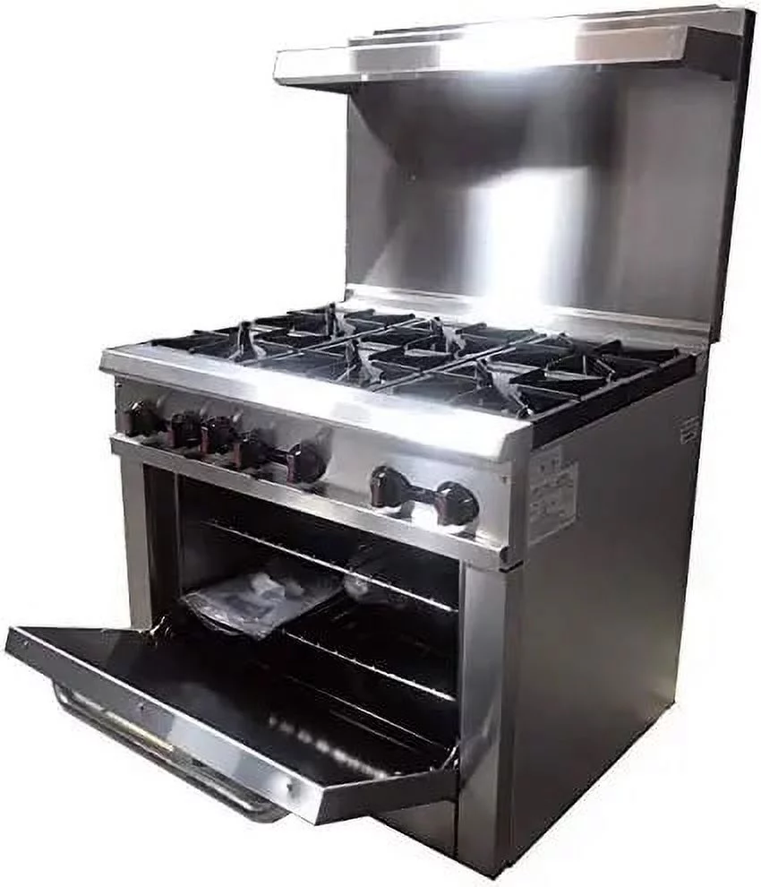 36" Width, 6 Burners, Commercial Range & Oven,  Natural Gas and Propane, NSF/ETL Certified, Thermostat