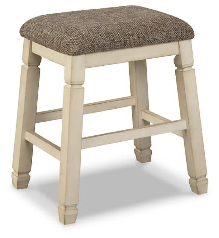 Signature Design by Ashley 24" Bolanburg Farmhouse Counter Height Saddle Barstool, Set of 2, Antique White