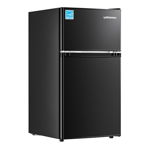 Upstreman 3.1 Cu.Ft Mini Fridge with Freezer, Double Door Mini Fridge, Dorm Essentials, Adjustable Thermostat, Energy Saving, Mini Fridge for Office
