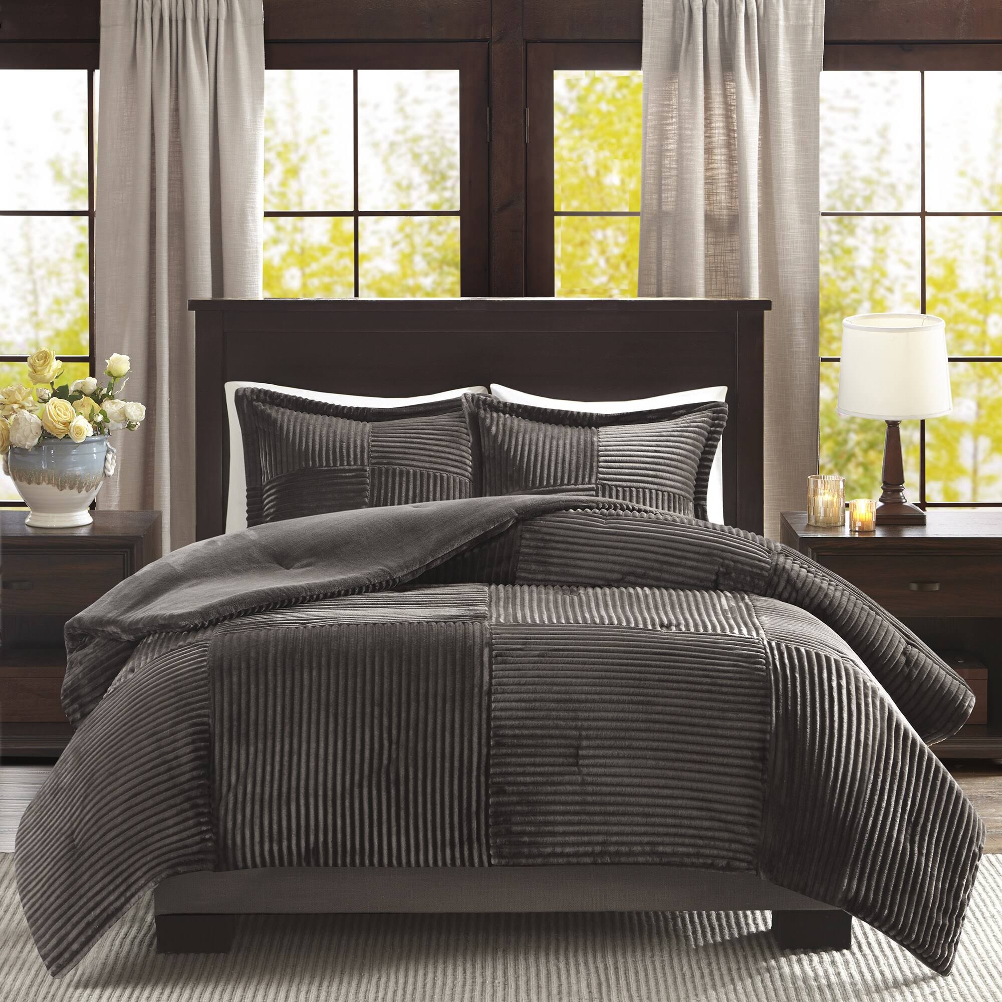 Carbon Loft Sterling Corduroy Plush Comfoter Mini Set - Navy - Twin