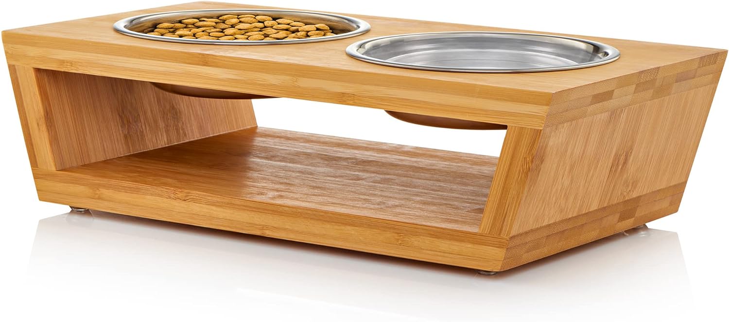Pawfect Pets Elevated Dog Bowl Stand- 4&rdquo; Raised Dog Bowl for Small Dogs and Cats. Pet Feeder Comes with Four Stainless Steel Bowls