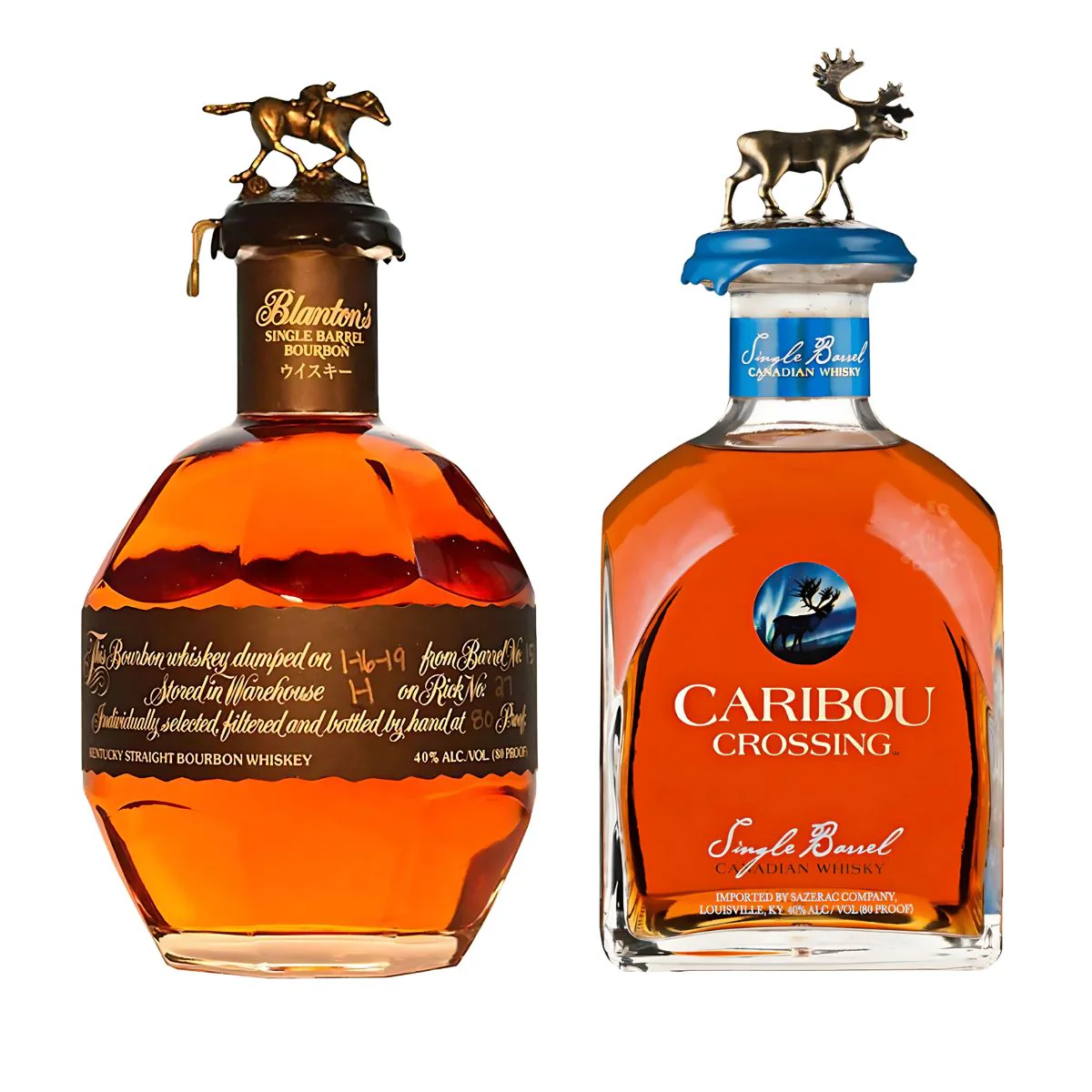 Blanton’s Black Label Bourbon and Caribou Crossing Single Barrel Canadian Whisky 2 x 750ml Bundle - Nestor Liquor