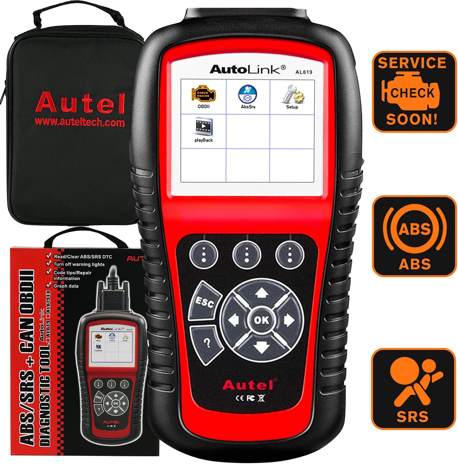 Autel AutoLink AL619 Automotive Diagnostic Scan Tool - 2022 Newest OBD2 Scanner Read/Erase DTCs, ABS/ SRS Lights Reset, Full OBDII Functions