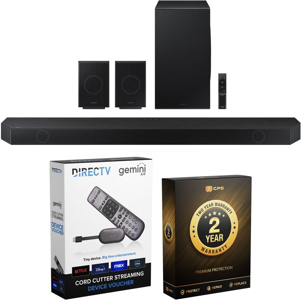 Samsung HW-Q990D Q-Series 11.1.4 ch. Wireless Dolby Soundbar with Q-Symphony (2024 Model) Bundle with Redeemable DIRECTV Gemini Air Streaming Device