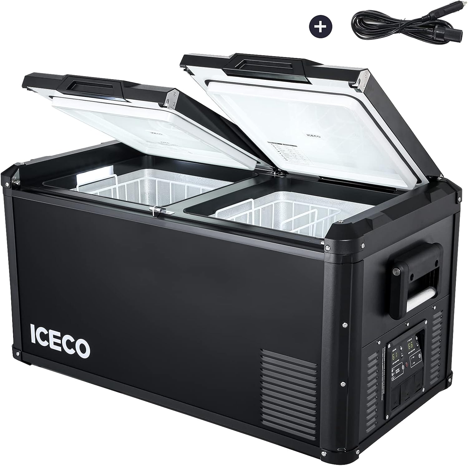 ICECO VL75 Pro 79.2 Quarts Dual Zone Portable Refrigerator with SECOP Compressor, Multi-directional Lid, Dual USB & DC 12/24V