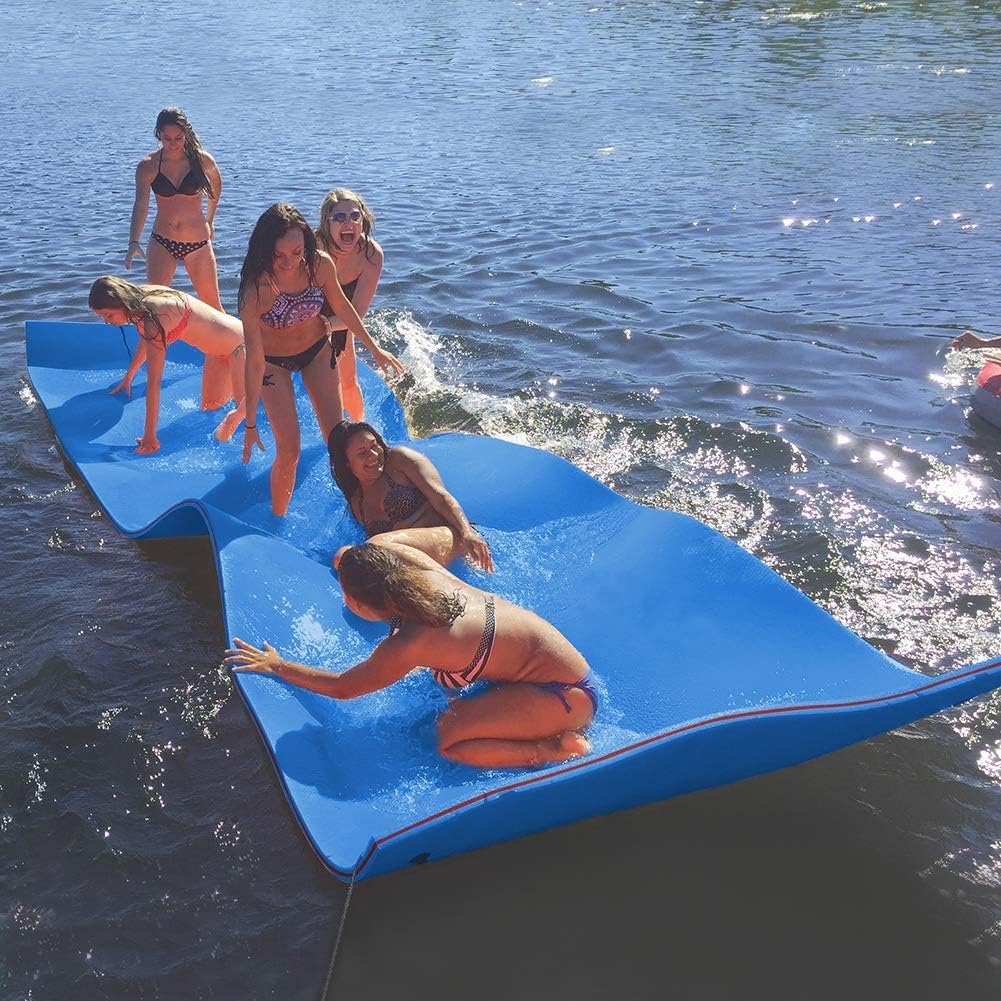 MarKnig Floating Water Mat Lilly Pad Tear-Resistant XPE Foam, Bouncy and Durable Material Water Play Mat for Lakes, Oceans，Beach& Pools, Yellow/Blue