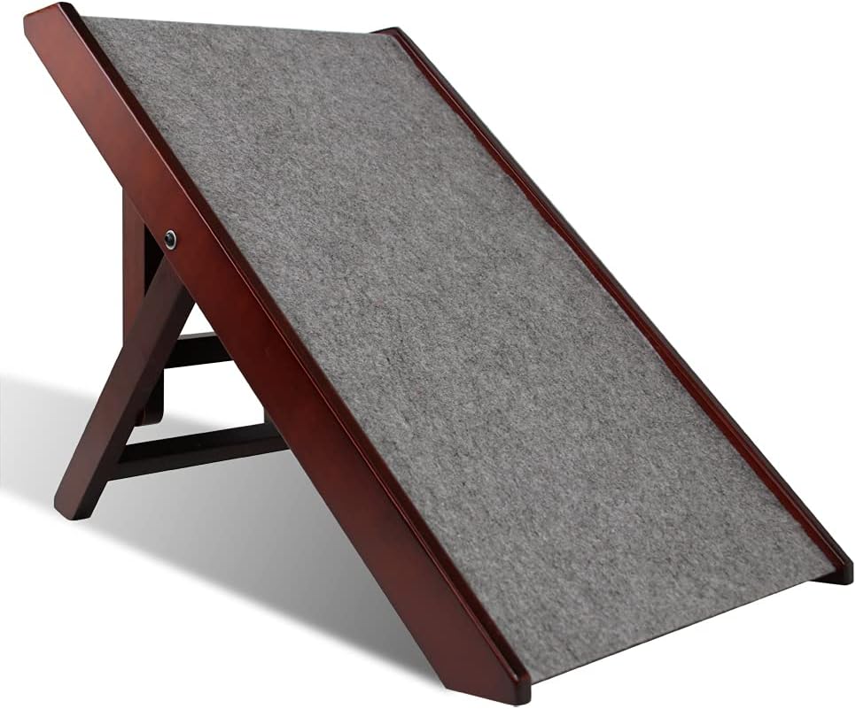 DecoWoodo Pet Ramp for Dogs and Cats Wooden Folding Bed Ramp with Soft Carpet for Couch, Car
