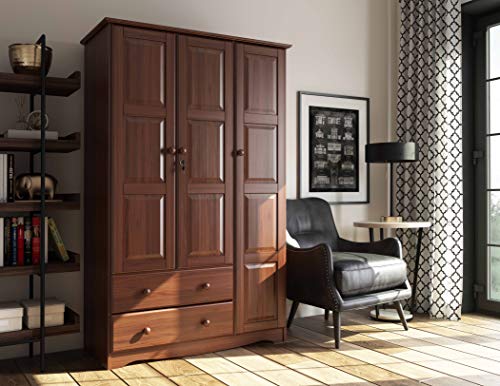 Palace Imports 100% Solid Wood Grand Armoire Wardrobe Closet, Java, 45.75" w x 72" h x 20.75", 4 Small Shelves, 1 Clothing Rod, 2 Drawers