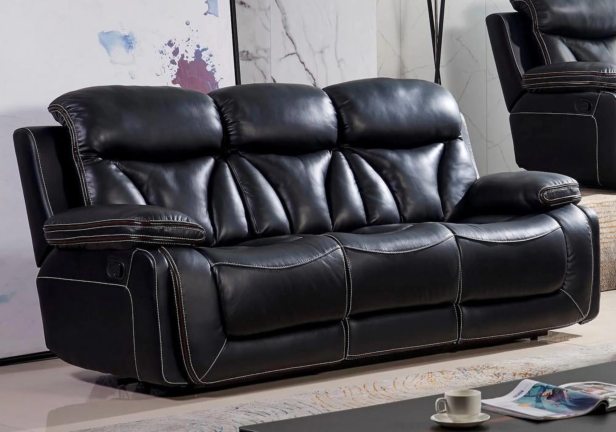 Contemporary Dark Brown Leather Match Reclining Sofa McFerran SF3100