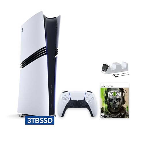 Sony PlayStation 5 Pro 3TB Digital Edition Call of Duty Modern Warfare II Bundle and Controller Charger - White