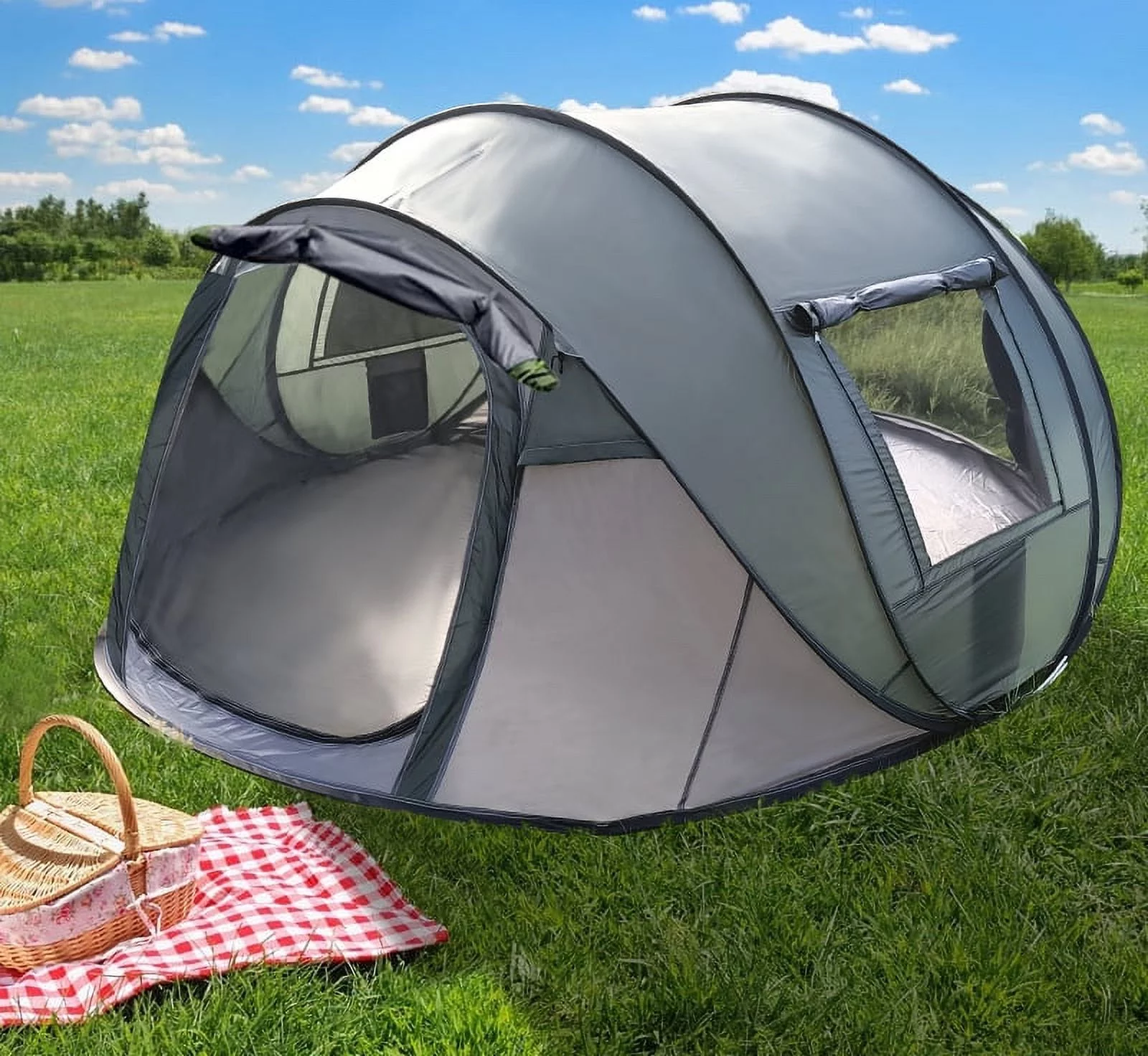 Fiuion Pop Up Tents for Camping  4 Person Tent Waterproof  Camping Tents with Vestibule, Automatic Setup Instant Tent, 2 Doors & Windows