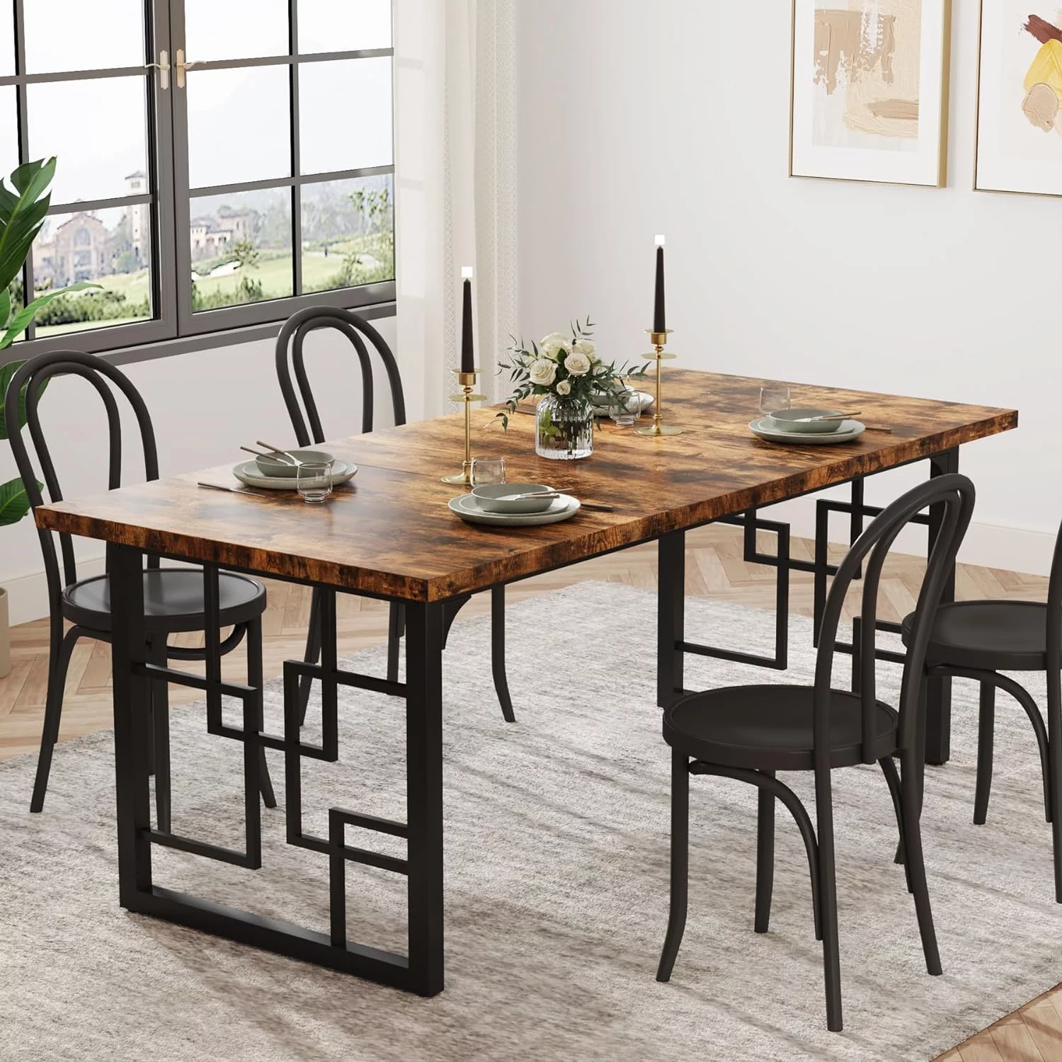 Tribesigns 63" Dining Table, Rectangular Dining Room Tables for 4-6 People for Kitchen, Dining Room, Living Room