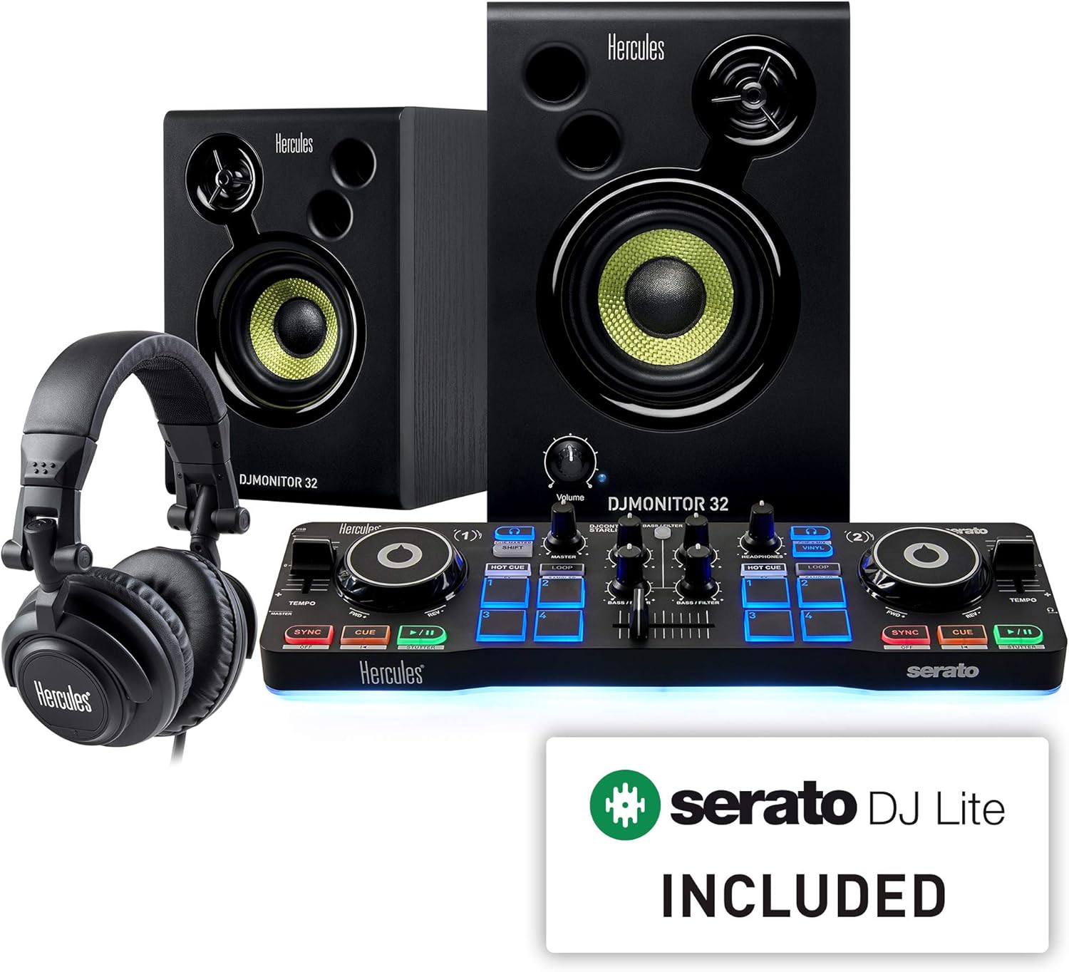 Hercules DJControl Starlight - 2-Deck DJ Controller, 4780890, Serato DJ Lite Software, Hercules DJ Monitor 32 Speakers, Headphones, USB Connectivity