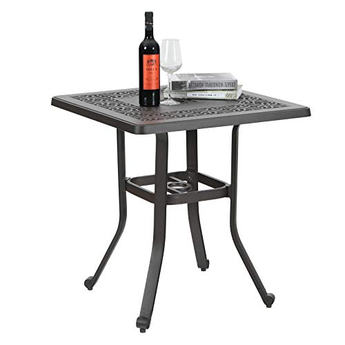 PHI VILLA Cast Aluminum Rectangular Patio Dining Tables for 6 Person, 64" x 37" Engraved Cast-Top Aluminum Table with 2.3" Umbrella Hole