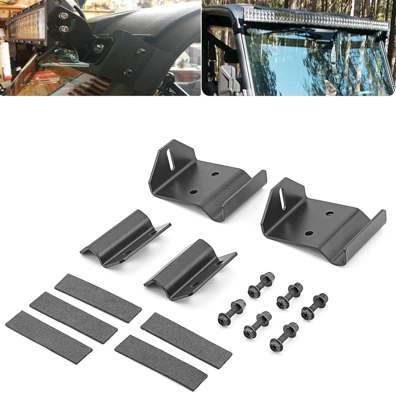 No Need Drilling 50 inch Curved Straight LED Light Bar Upper Windshield Pro-fit Cage Mounting Brackets Compatible with Polaris Ranger 500 570 900