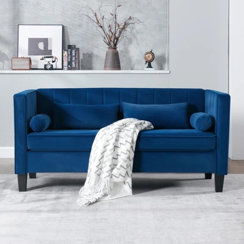 INMOZATA Velvet Loveseat Sofa Couch for Living Room, 65" Modern Sofa, Small Couches for Small Spaces with Bolster Pillows and Back Cushion