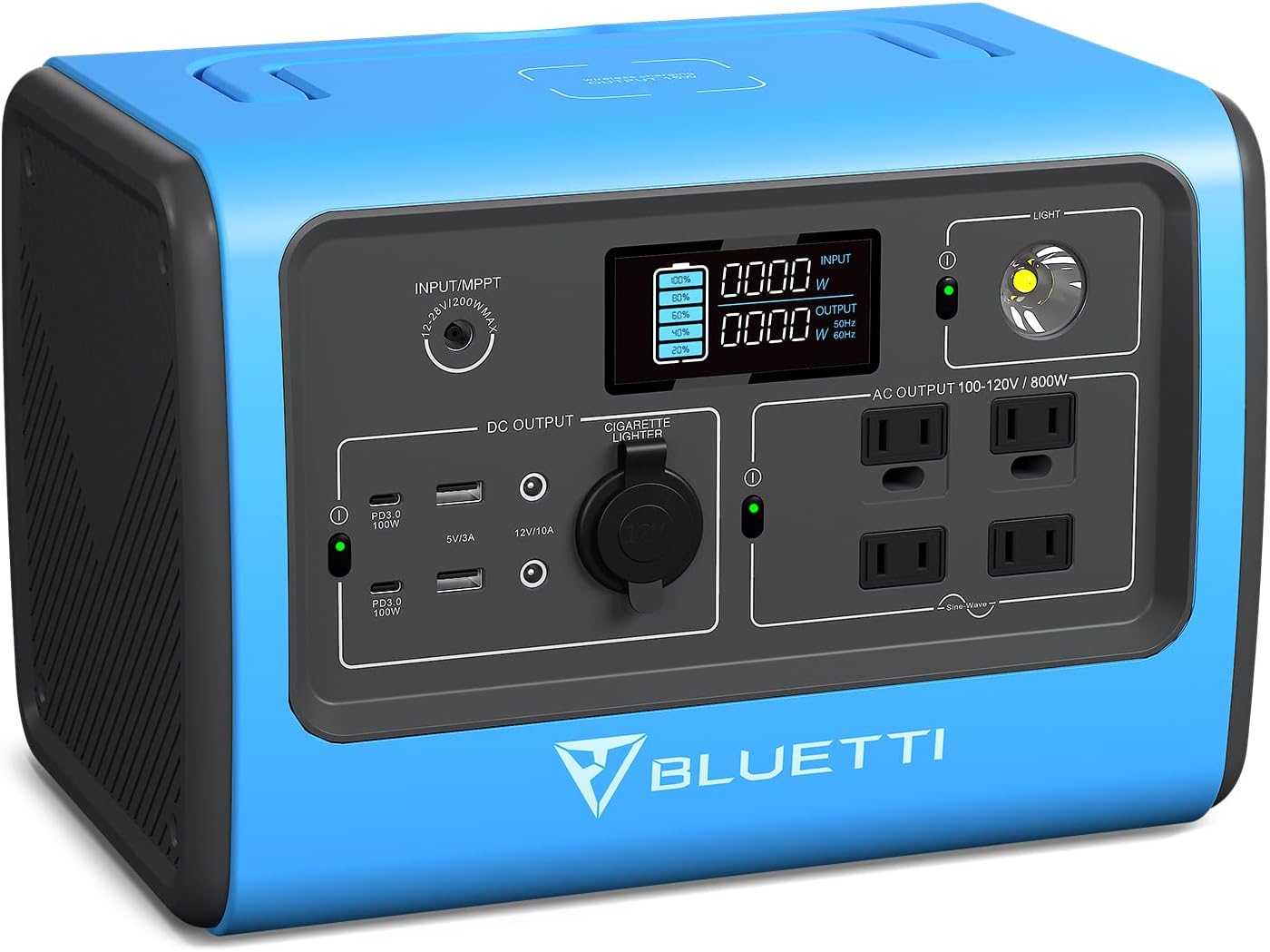 BLUETTI Portable Power Station EB70S 800W Solar Generator 716Wh LiFePo4 Battery Backup w/ 4 110V AC Outlets, 2 100W Type-C, LED Flashlight